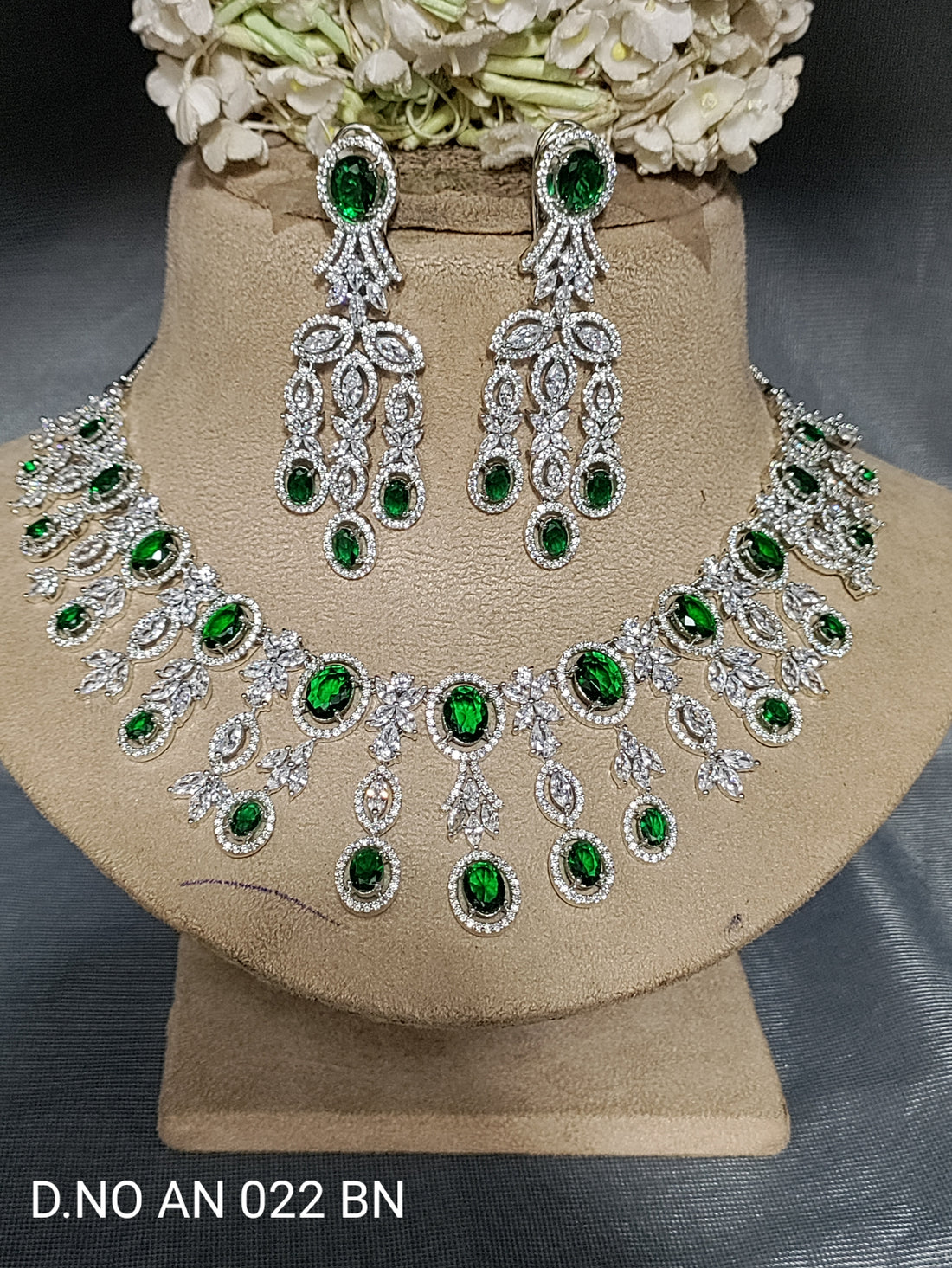 Cz Ad Rodium Necklace Set Sku AN 022 BN rchiecreation