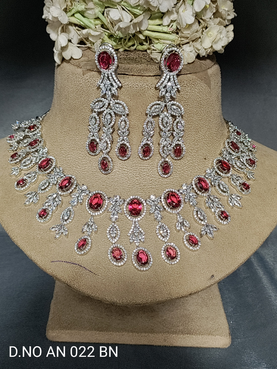 Cz Ad Rodium Necklace Set Sku AN 022 BN rchiecreation