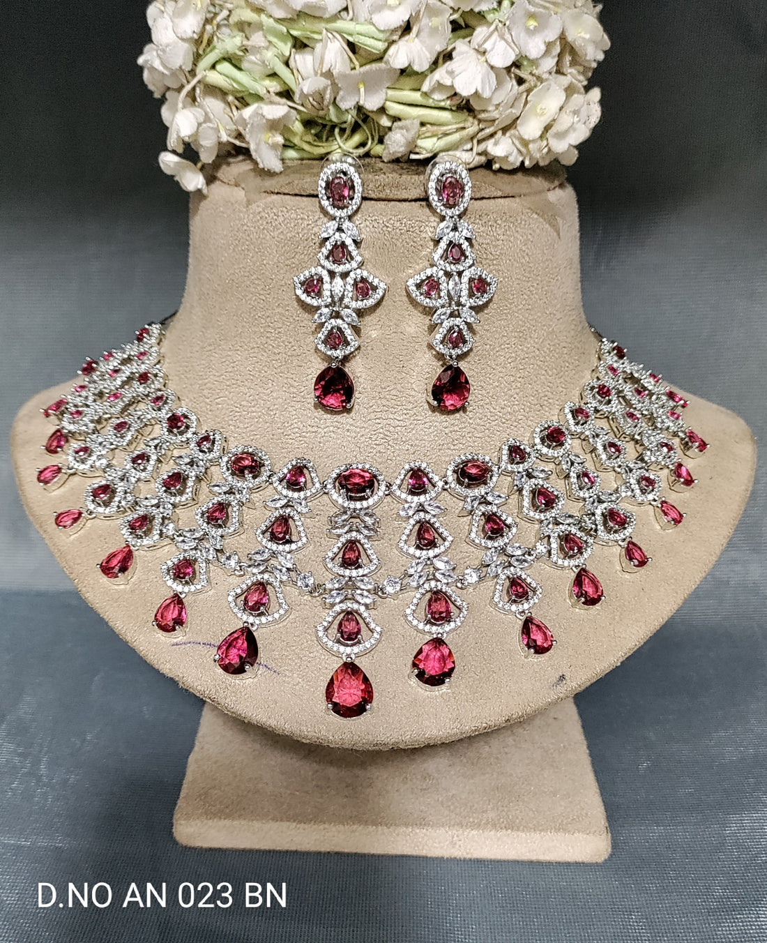 Cz Ad Rodium Necklace Set Sku AN 023 BN rchiecreation