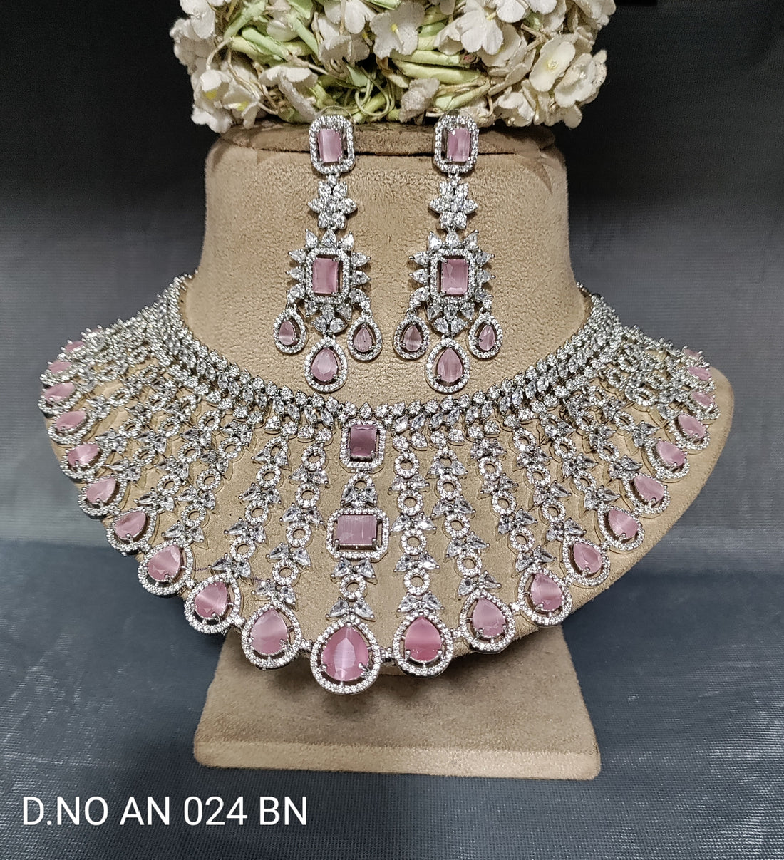 Cz Ad Rodium Bridal Necklace Set Sku AN 024 BN rchiecreation