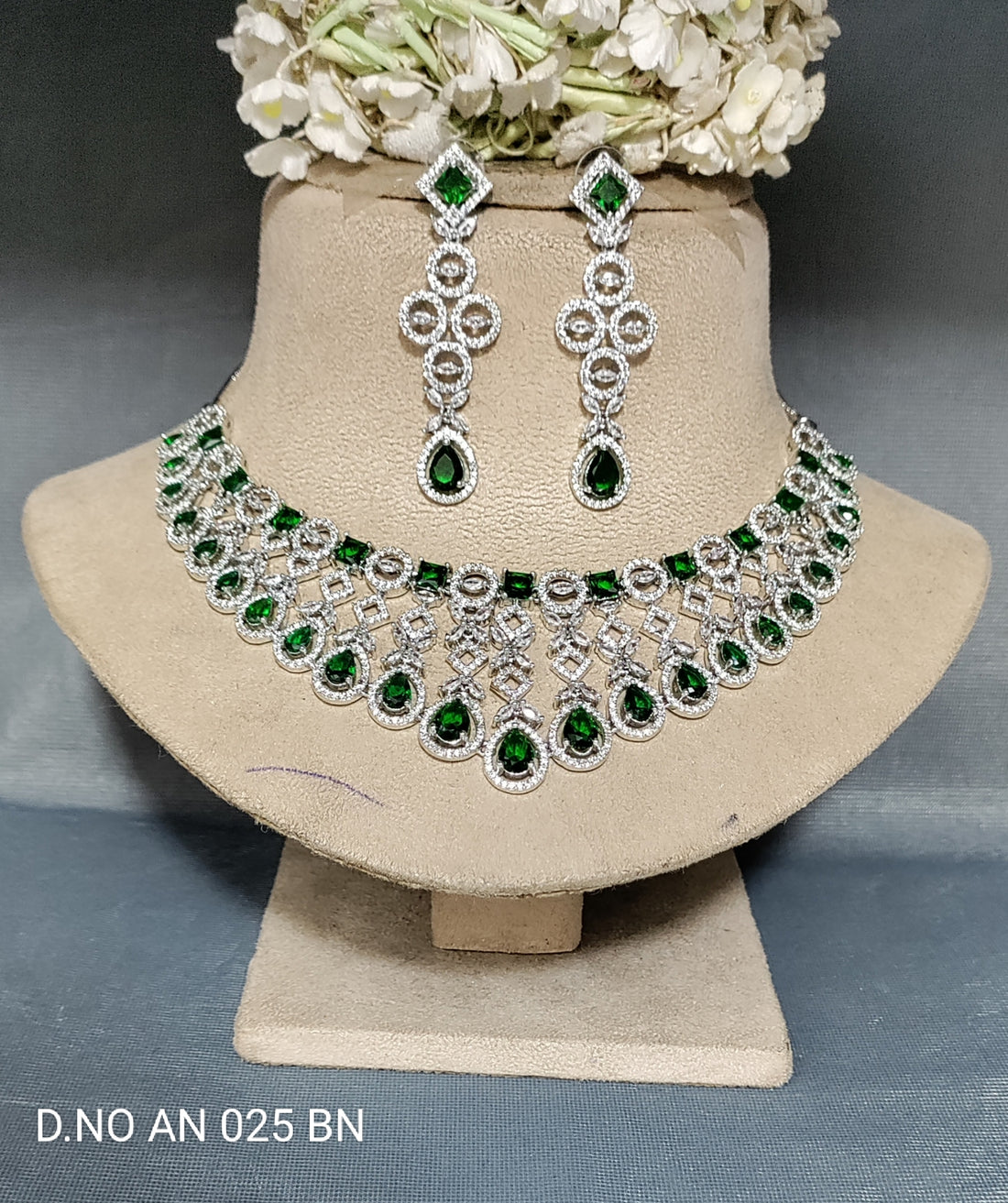 Cz Ad Rodium Necklace Set Sku AN 025 BN rchiecreation