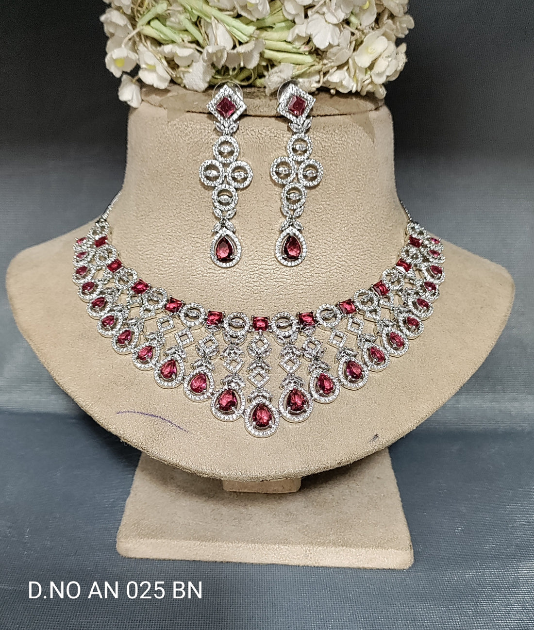 Cz Ad Rodium Necklace Set Sku AN 025 BN rchiecreation