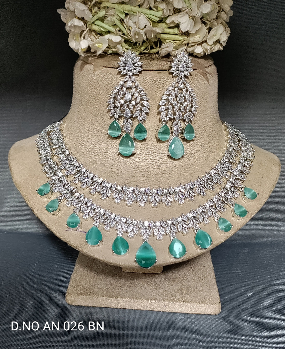 Cz Ad Rodium Necklace Set Sku AN 026 BN rchiecreation