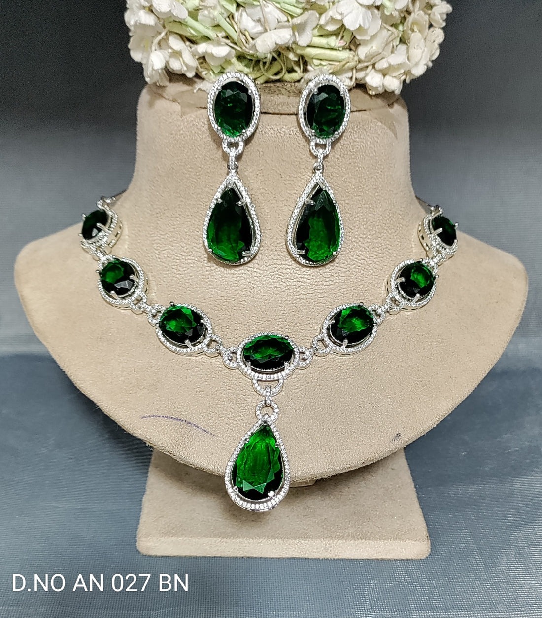 Cz ad Rodium Necklace Set Sku AN 027 BN rchiecreation