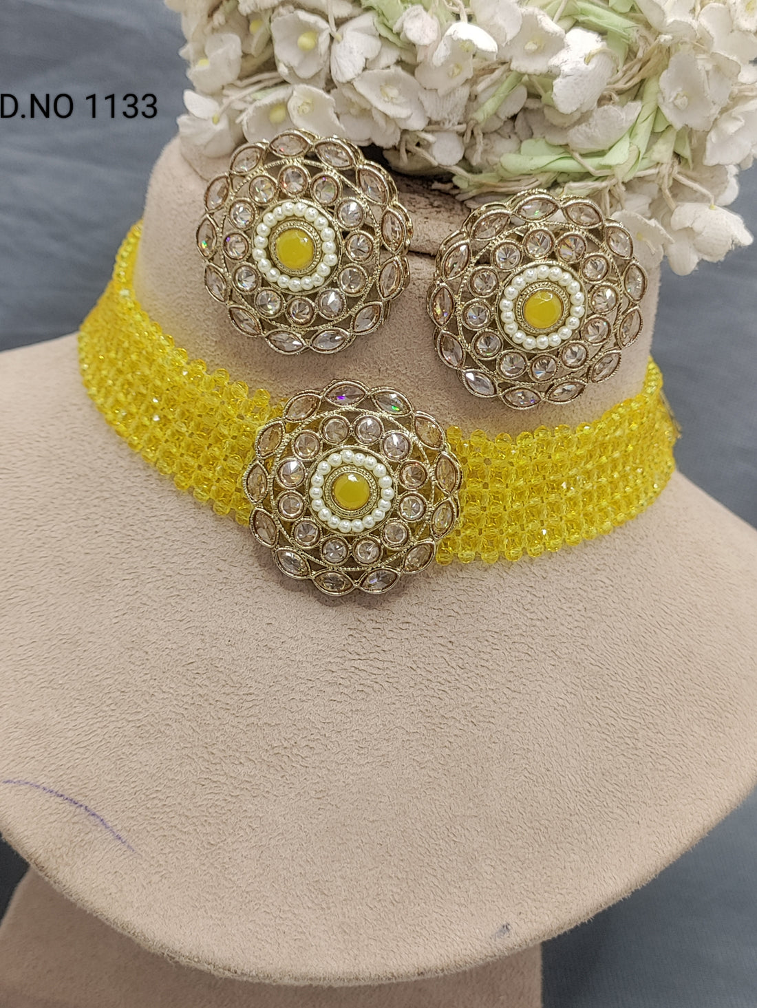 Pearl Polki Choker Necklace Mehndi Set Sku-1133 B2 - rchiecreation