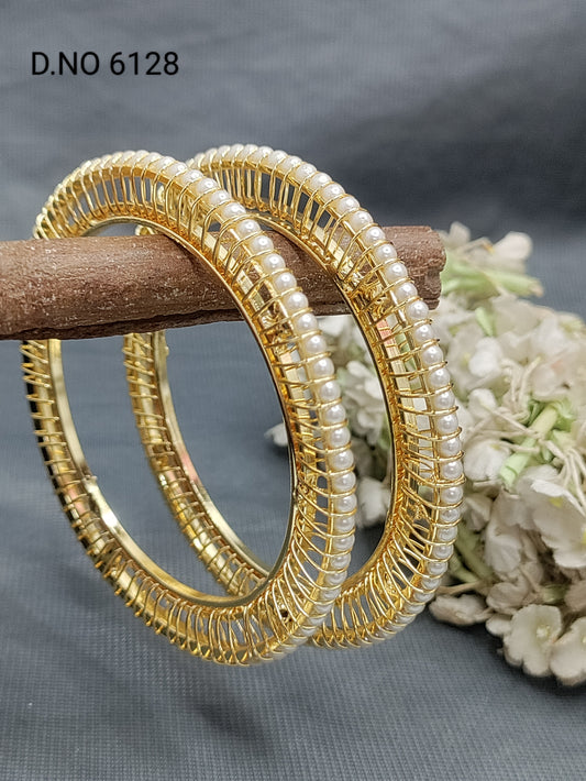 Golden Pearl Bangles Sku 6128 rchiecreation