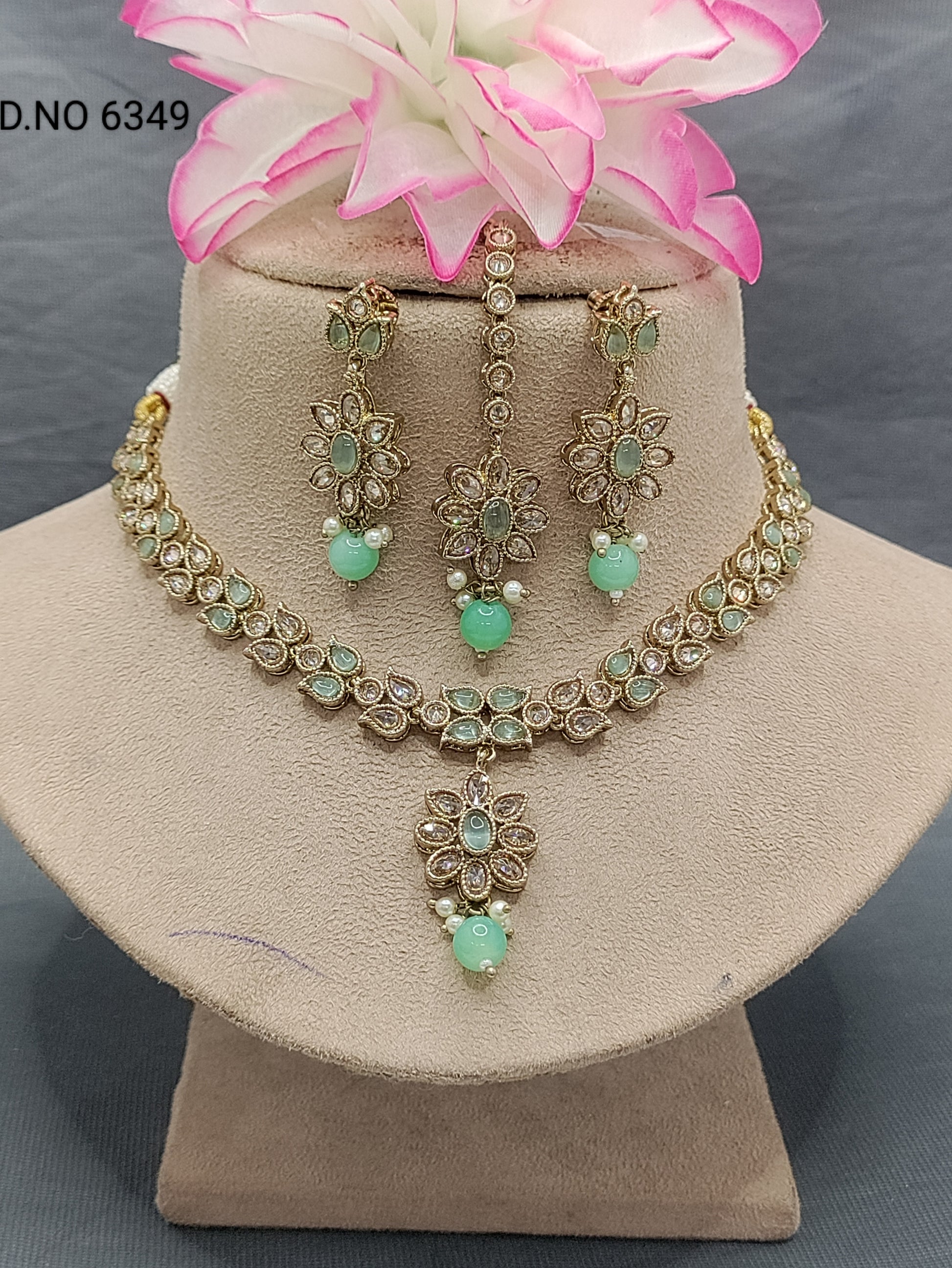 Polki Mehandi Necklace Set Sku 6349 rchiecreation