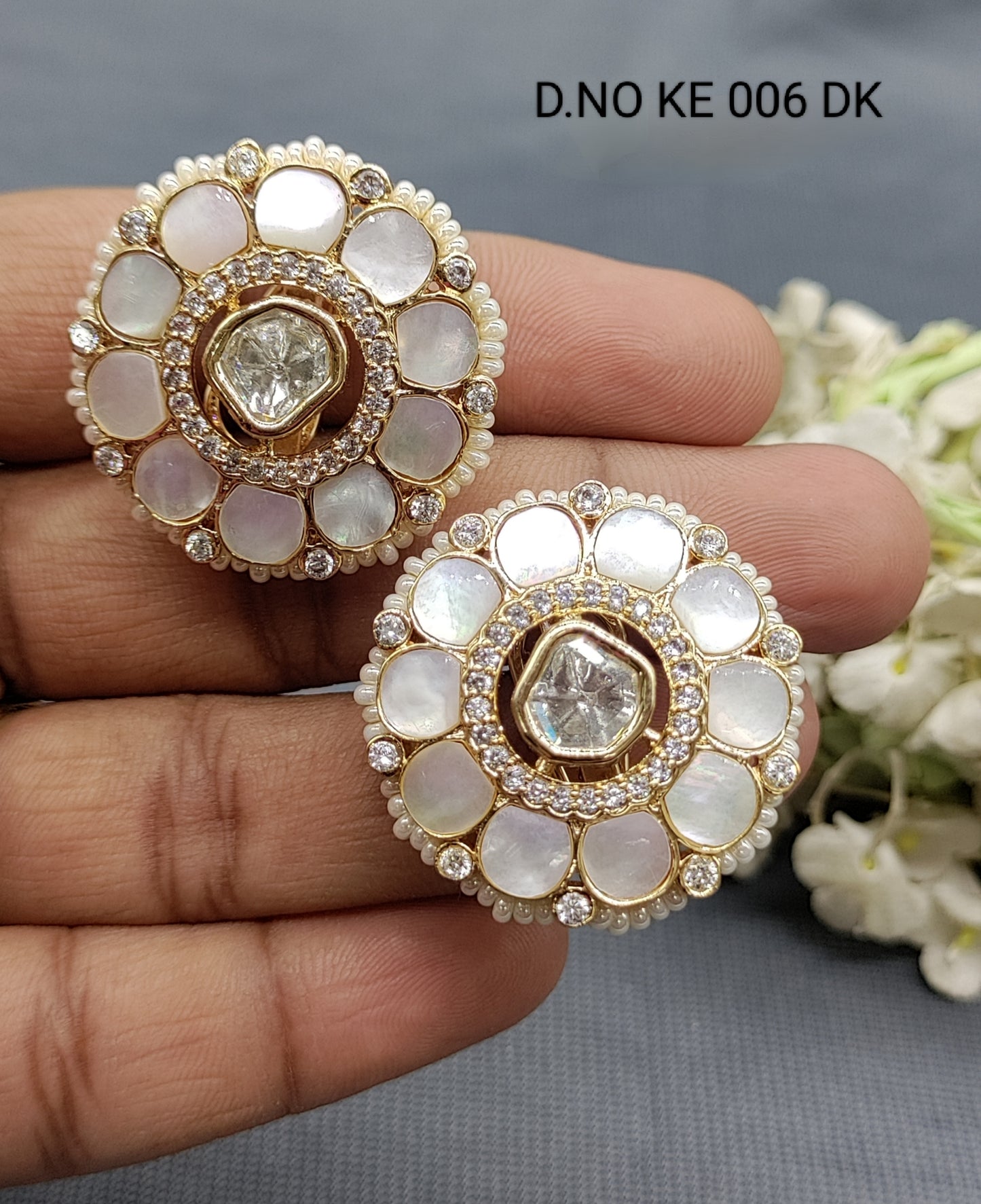 Moissanite Golden Top & Stud Earrings Sku KE 006 DK rchiecreation