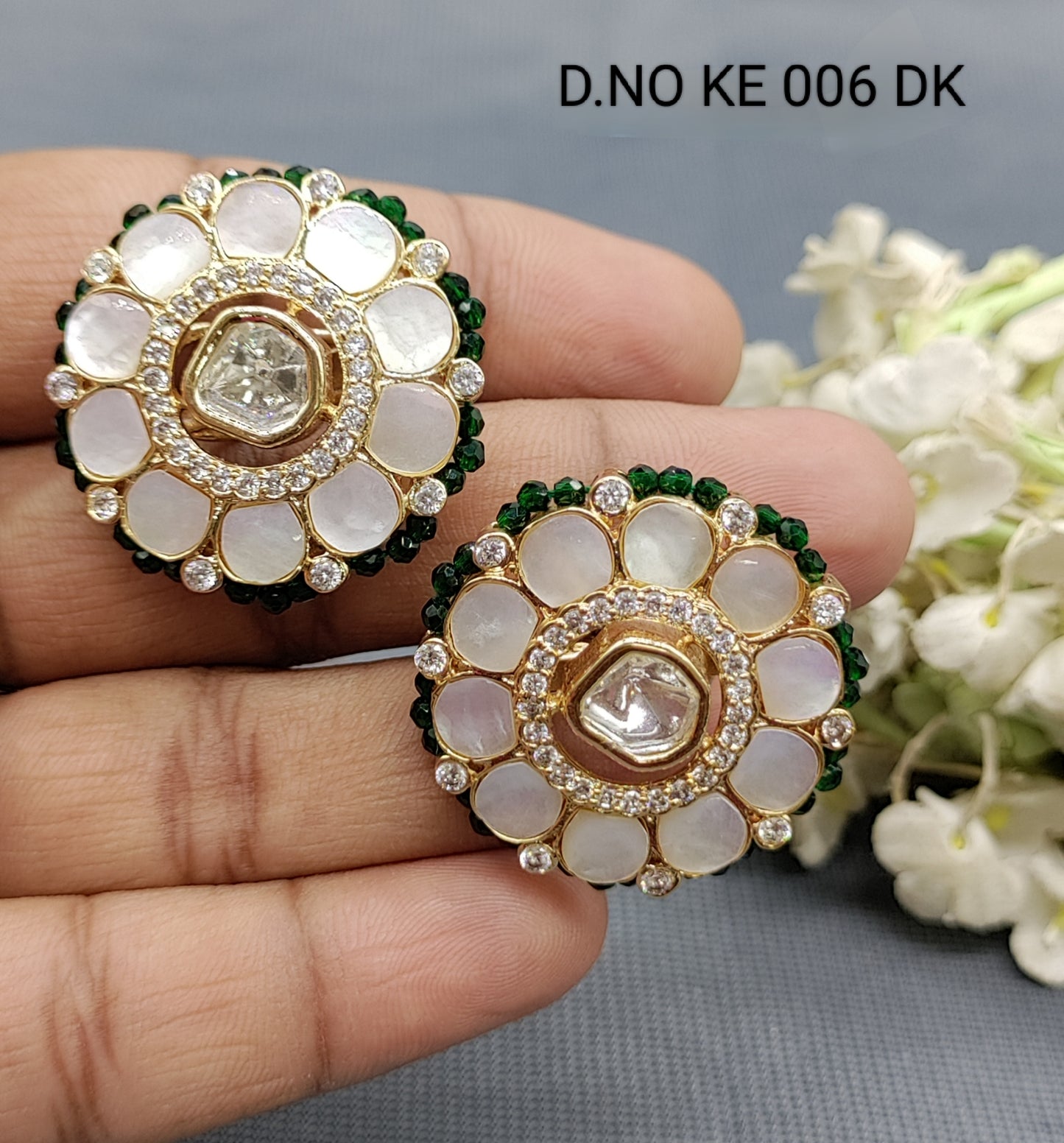 Moissanite Golden Top & Stud Earrings Sku KE 006 DK rchiecreation