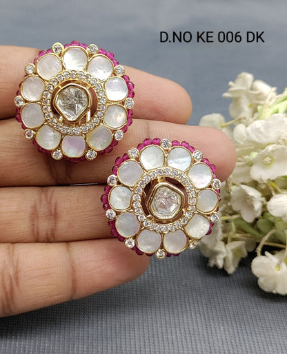 Moissanite Golden Top & Stud Earrings Sku KE 006 DK rchiecreation