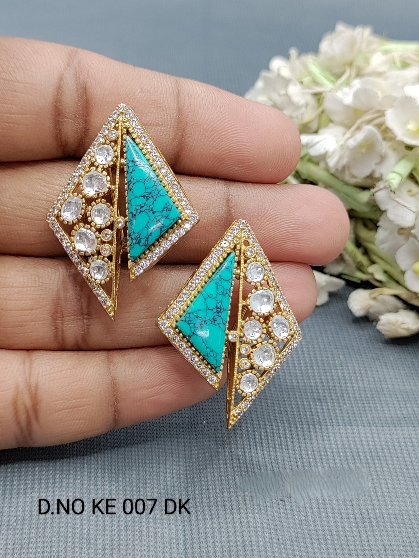 Moissanite Mehandi Top& Stud Earrings Sku 2072 rchiecreation