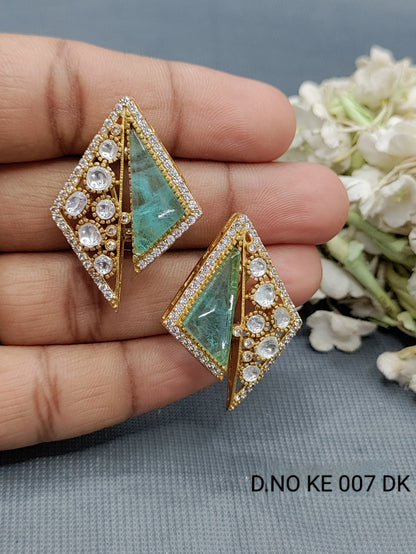 Moissanite Mehandi Top& Stud Earrings Sku 2072 rchiecreation