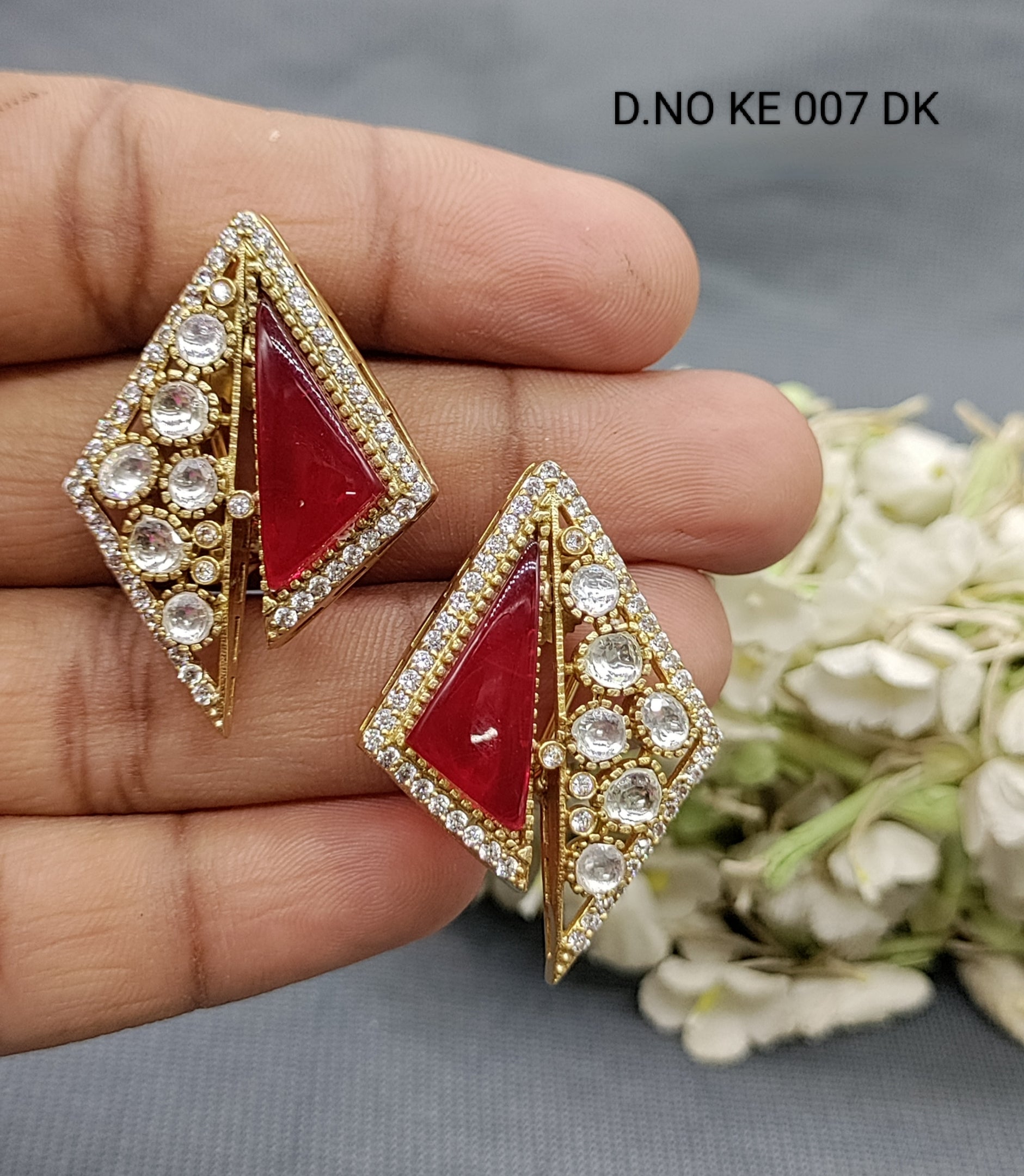 Moissanite Mehandi Top& Stud Earrings Sku 2072 rchiecreation