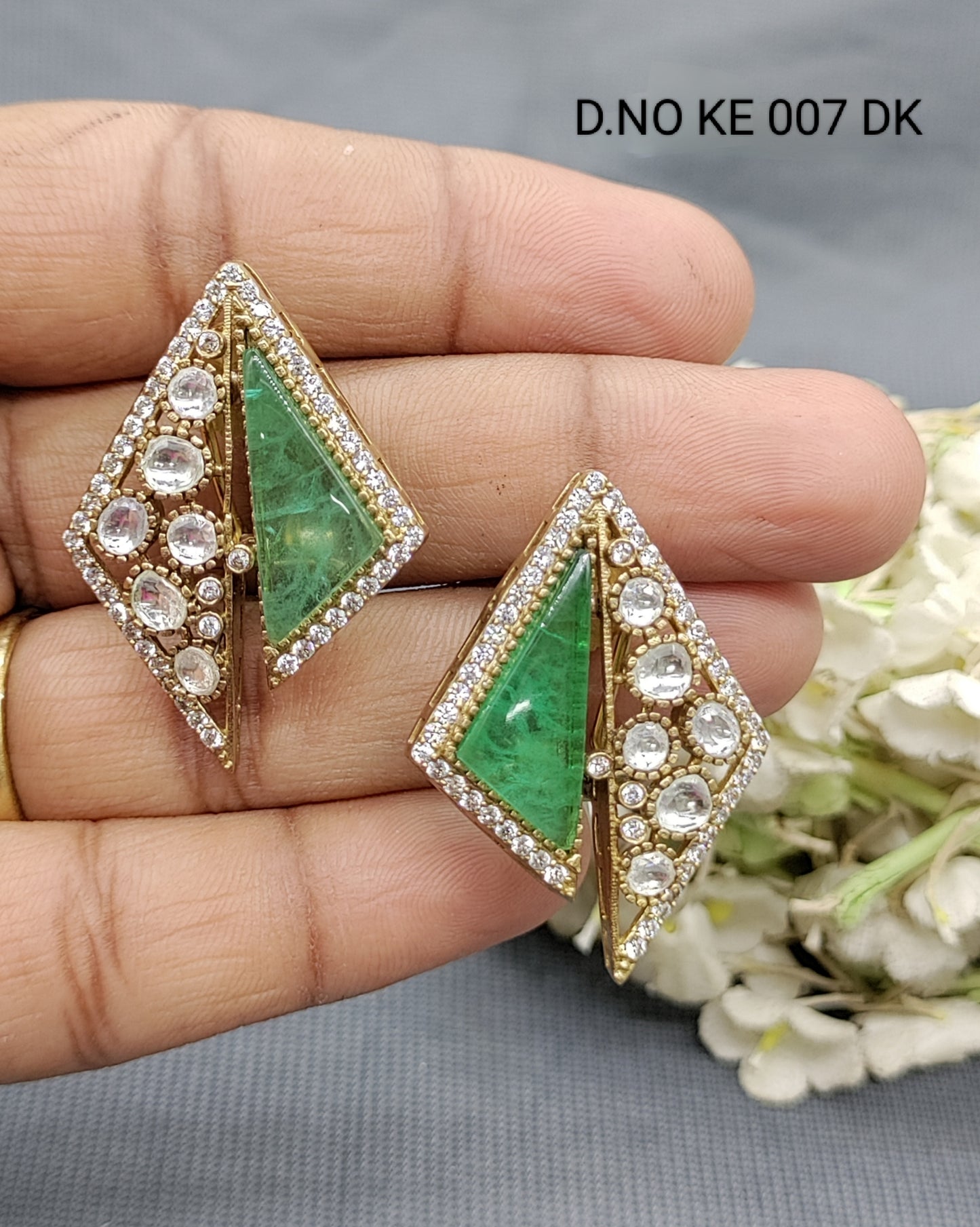 Moissanite Mehandi Top& Stud Earrings Sku 2072 rchiecreation