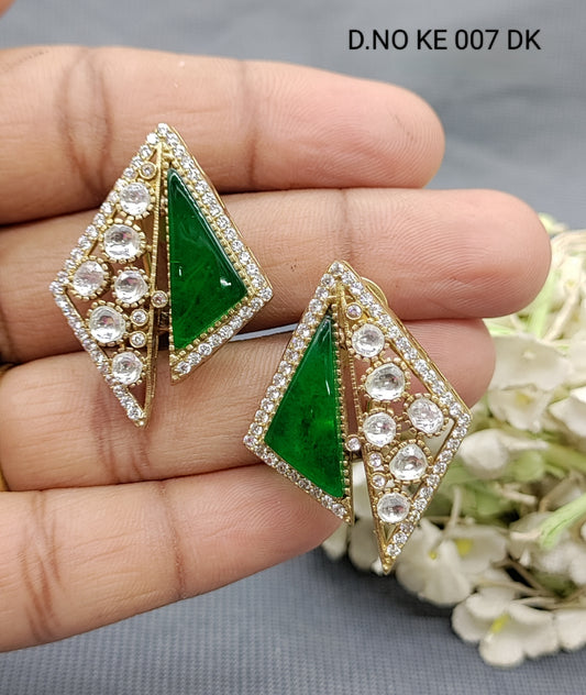 Moissanite Mehandi Top& Stud Earrings Sku 2072 rchiecreation