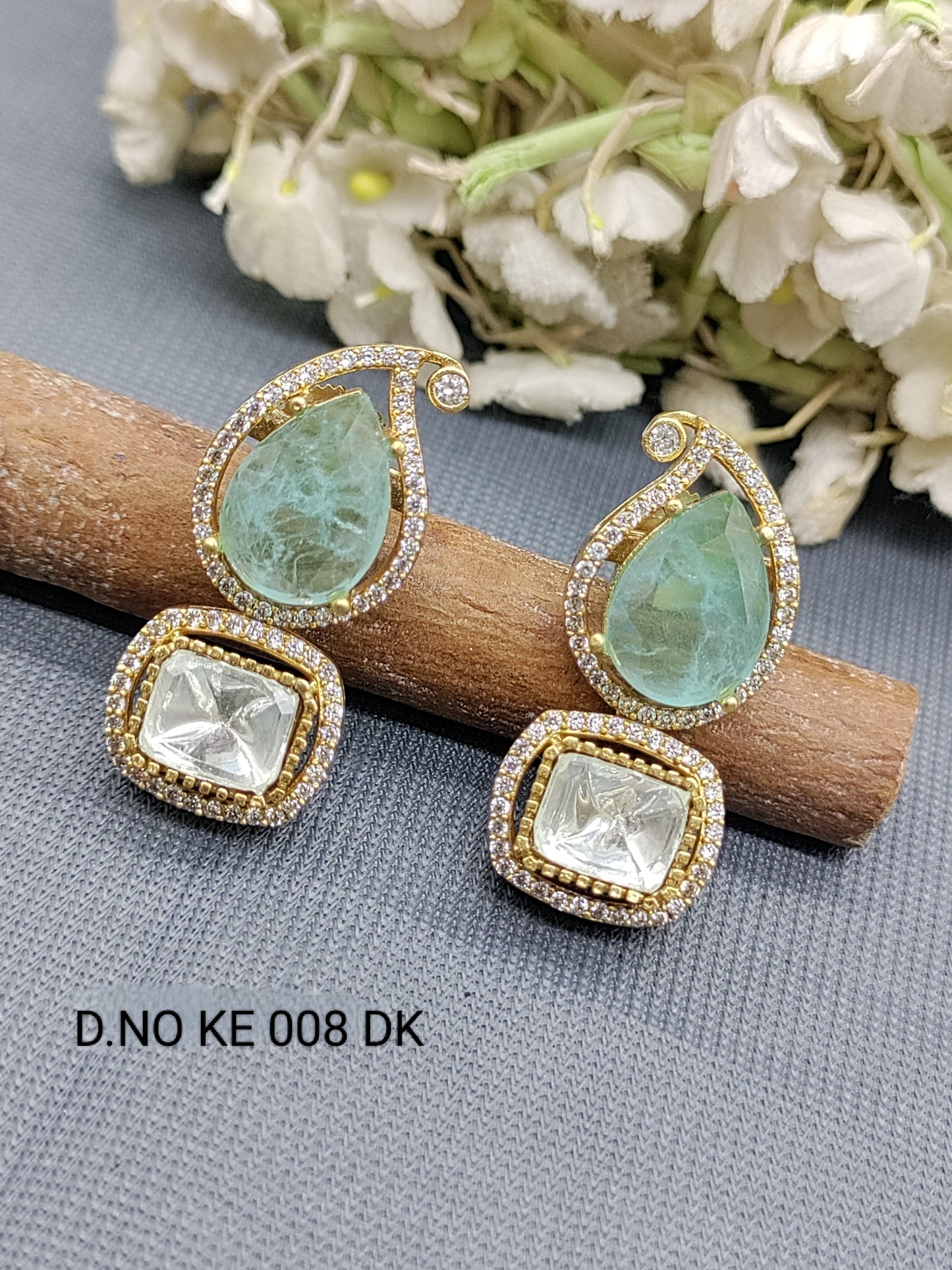 Moissanite Mehandi Earrings Sku 2070 rchiecreation