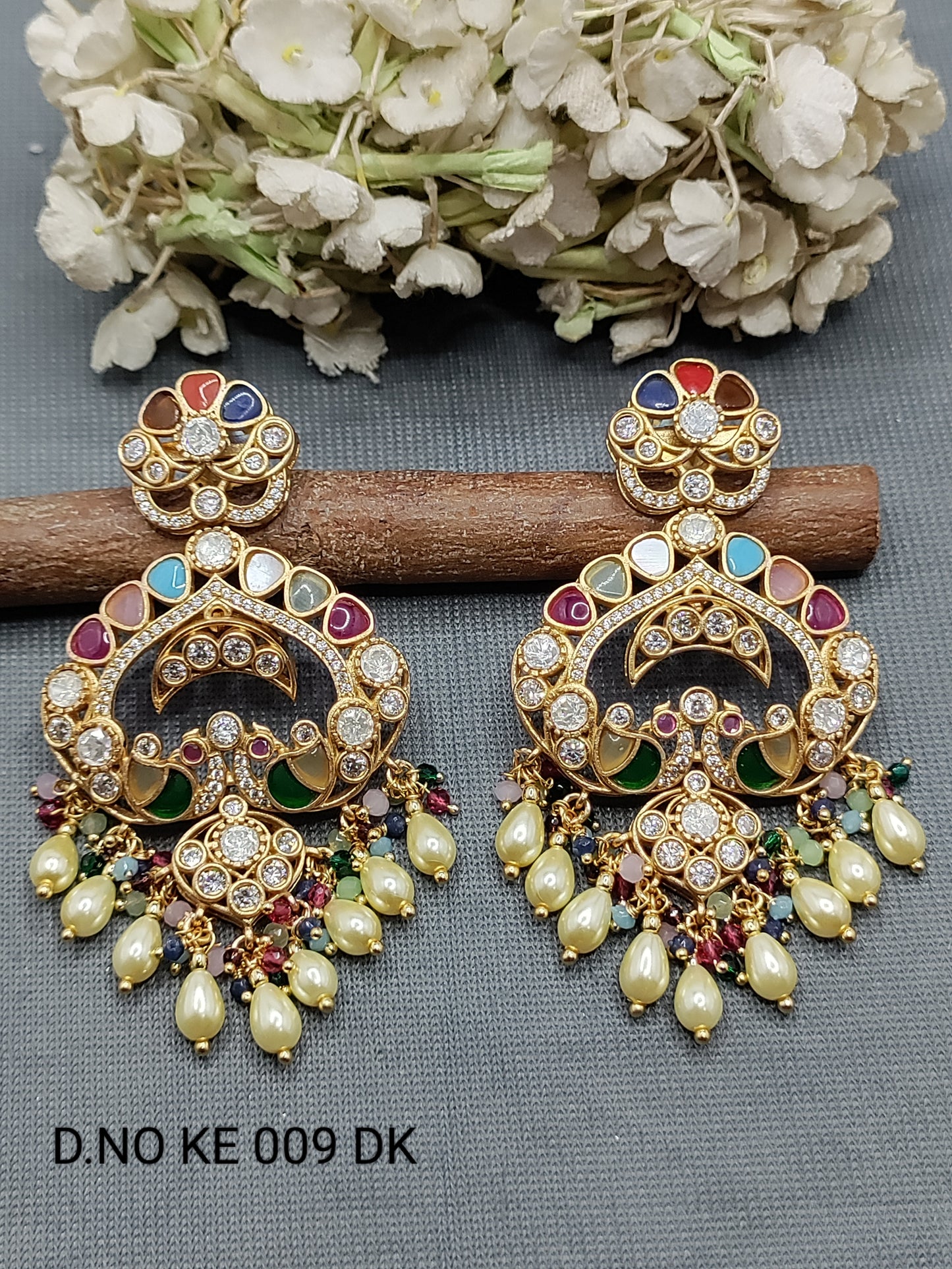 Moissanite Mehandi Earring Sku KE 009 DK rchiecreation