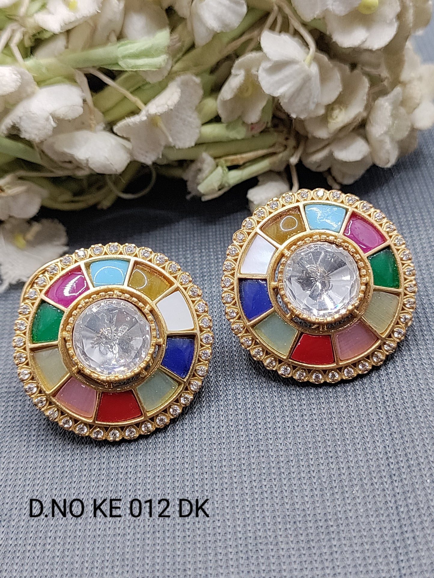 Moissanite Mehandi Top & Stud Earring Sku KE 012 DK rchiecreation