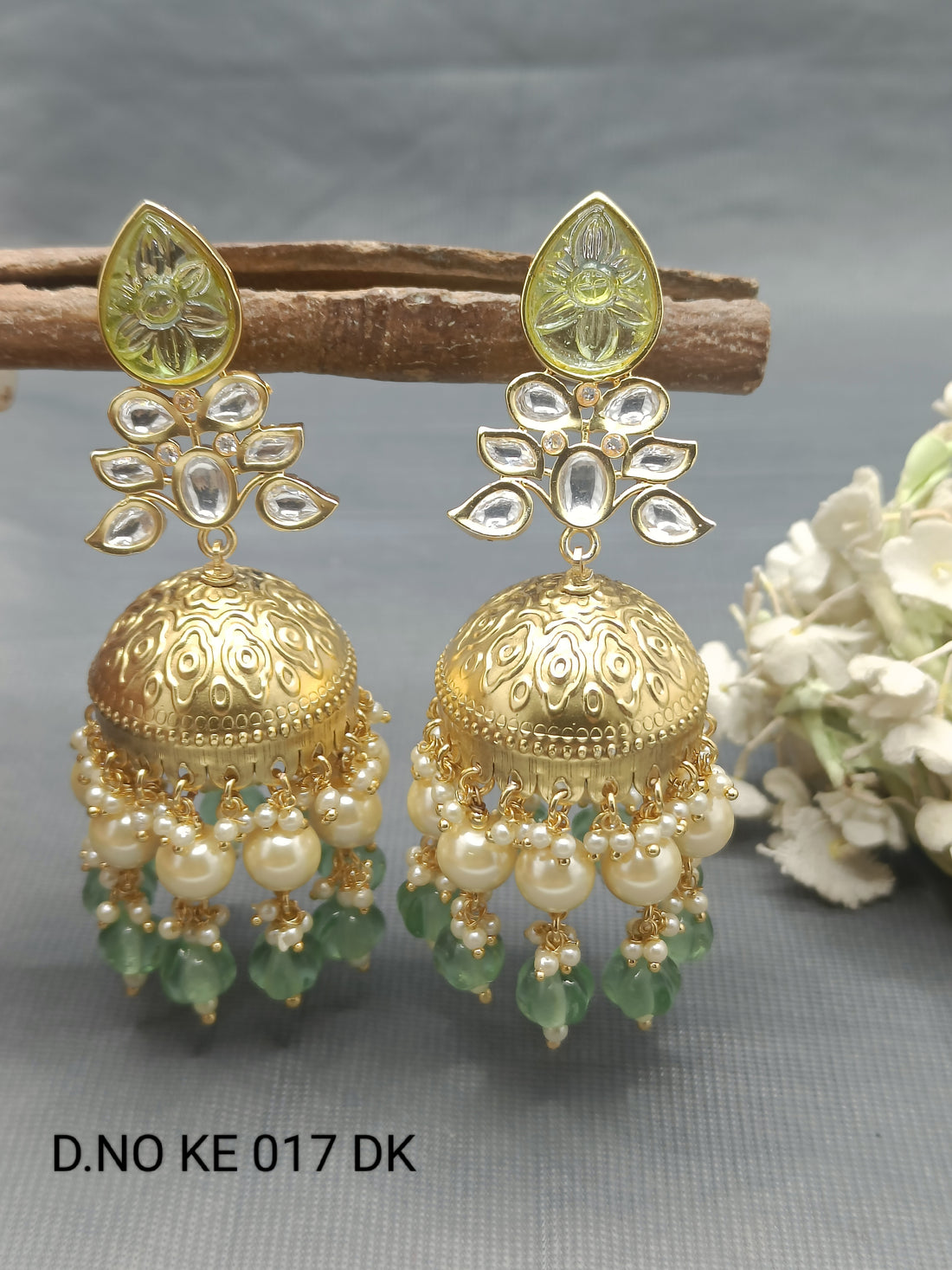 Moissanite Golden Jhumki Earring Sku KE 017 DK rchiecreation