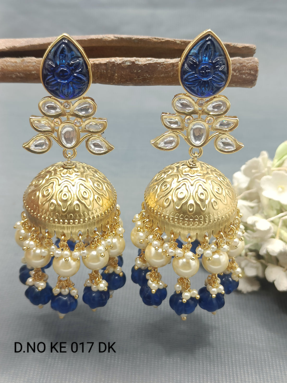 Moissanite Golden Jhumki Earring Sku KE 017 DK rchiecreation