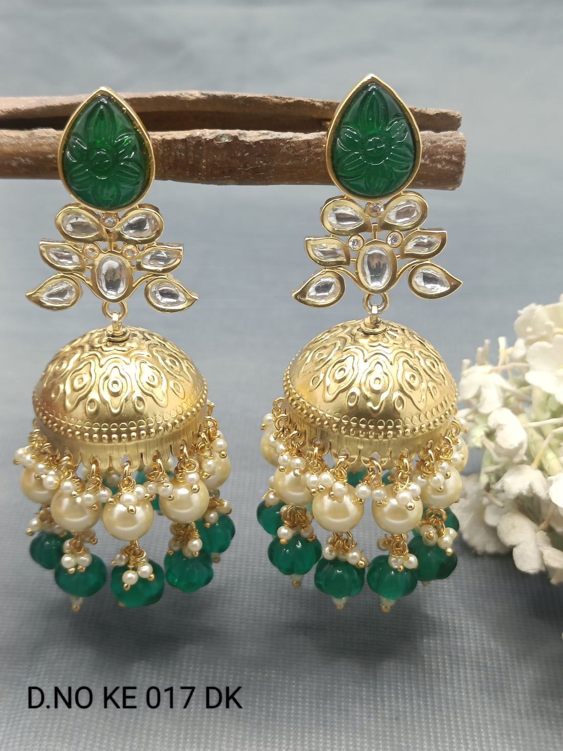 Moissanite Golden Jhumki Earring Sku KE 017 DK rchiecreation