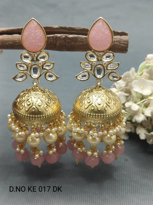 Moissanite Golden Jhumki Earring Sku KE 017 DK rchiecreation