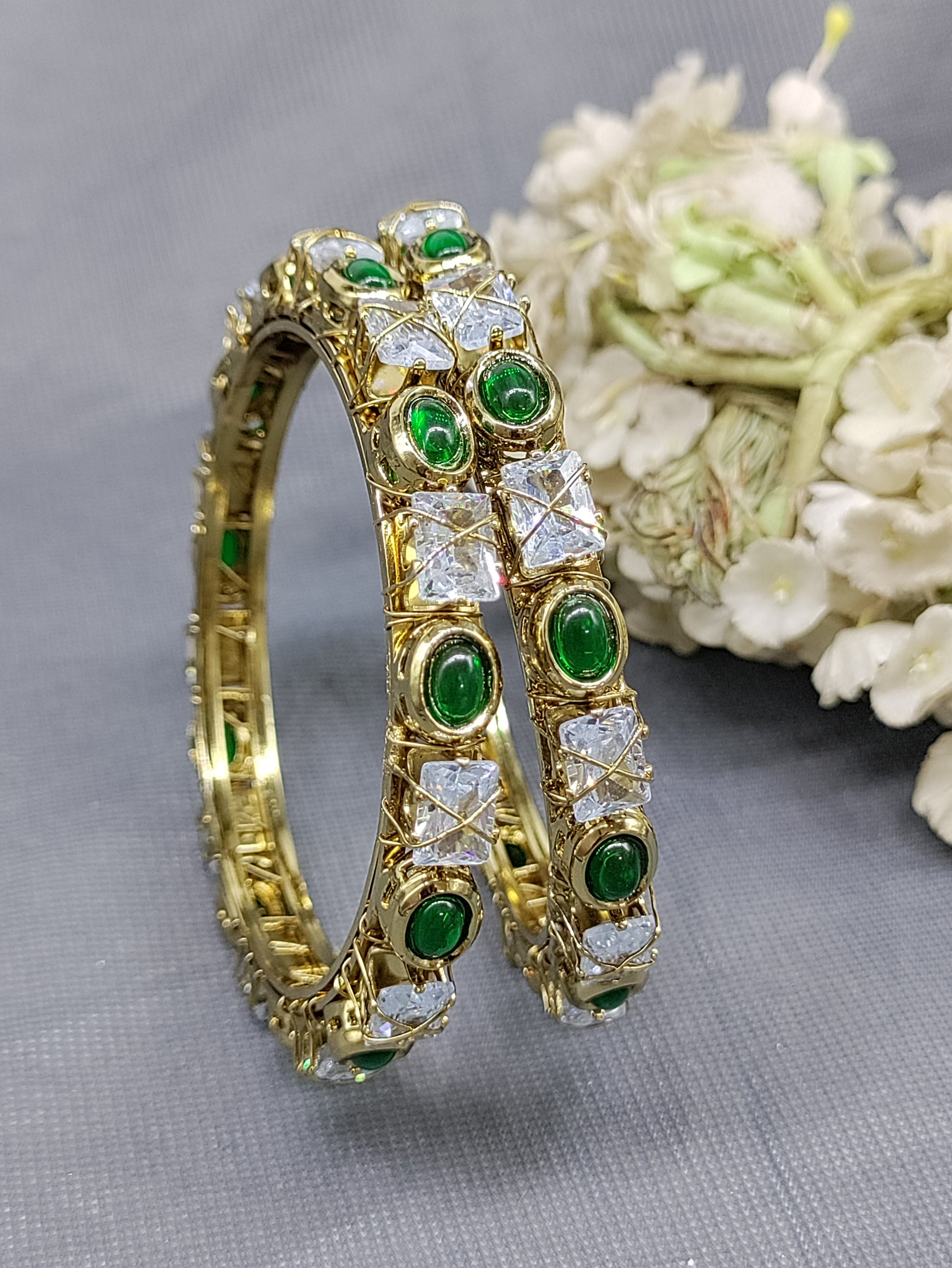 Mehandi Green Stone Bangle SKU-6121 rchiecreation