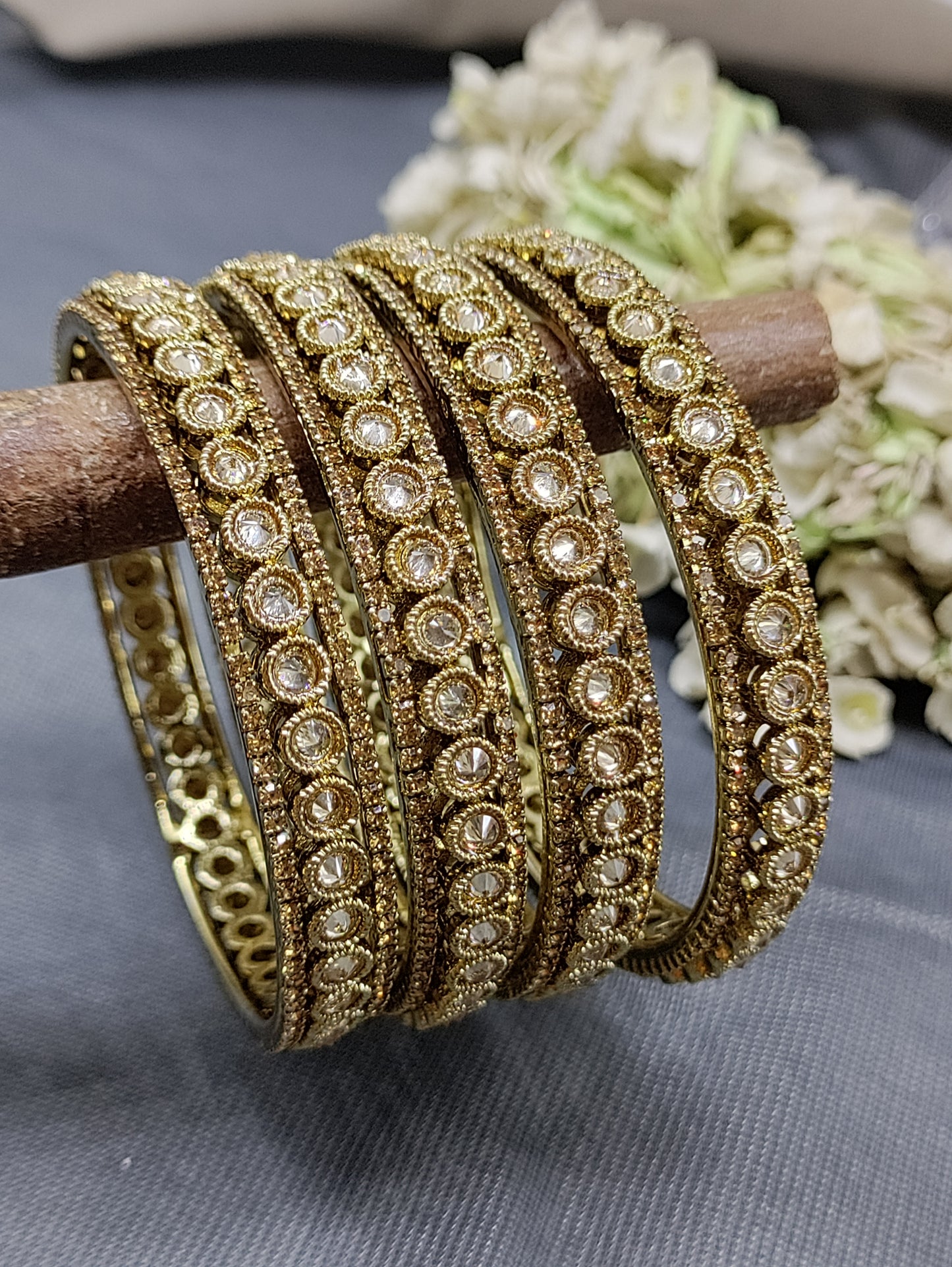 Mehandi Lct Polki Stone Bangle Sku-3289 rchiecreation