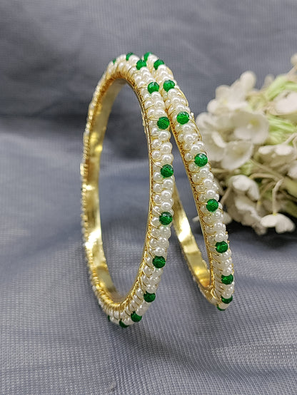 Golden Green Pearl Bangle SKU-6075 rchiecreation