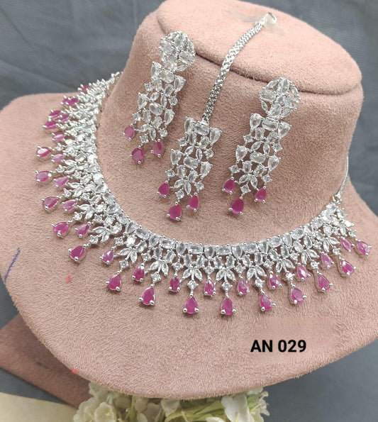 Cz Ad Rodium Necklace Sku-6093 D5 rchiecreation