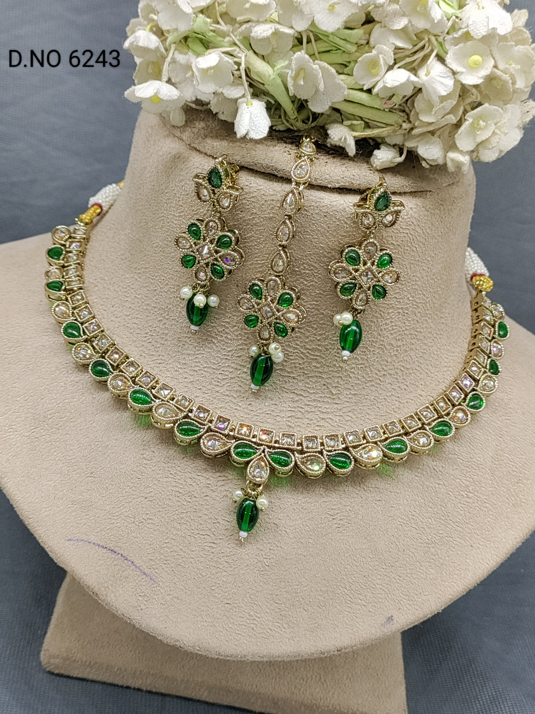 Polki Mehandi Necklace Set Sku 6243 rchiecreation