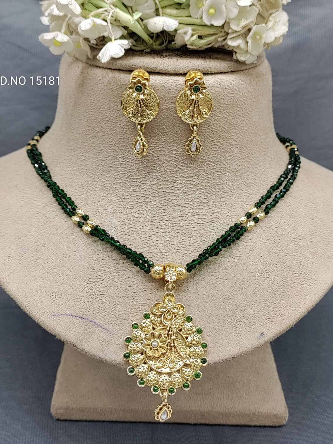 Antique Golden Mala Necklace Set Sku 15181 rchiecreation