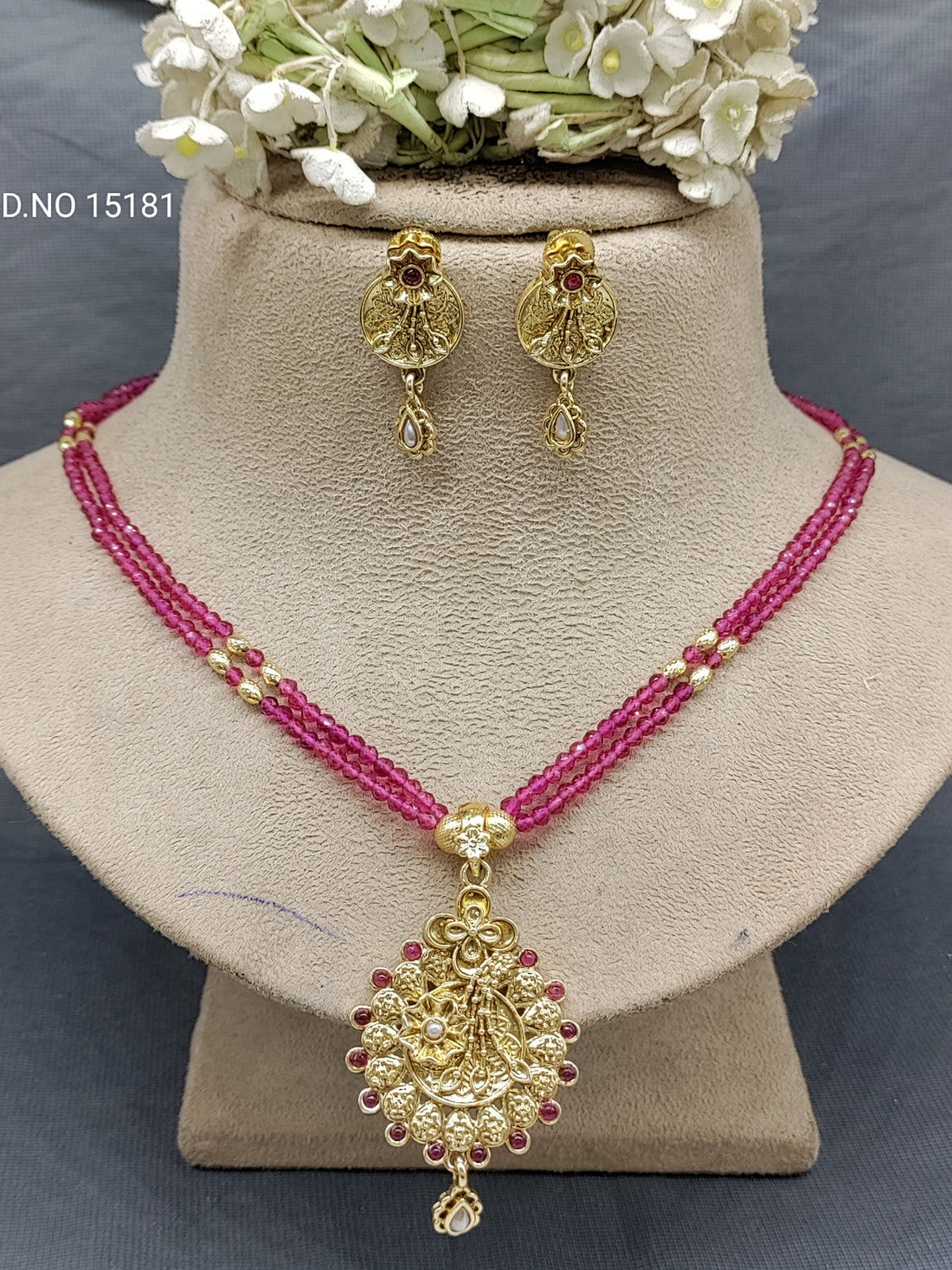 Antique Golden Mala Necklace Set Sku 15181 rchiecreation