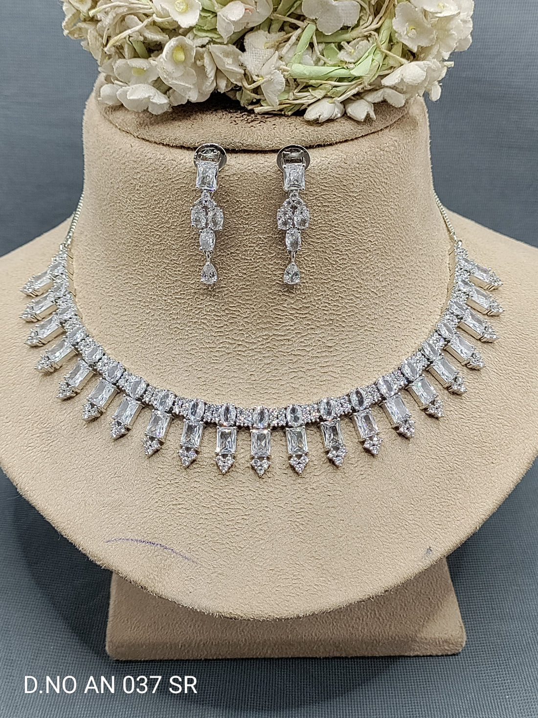 Cz Ad Rodium Necklace Set Sku AN 037 SR rchiecreation