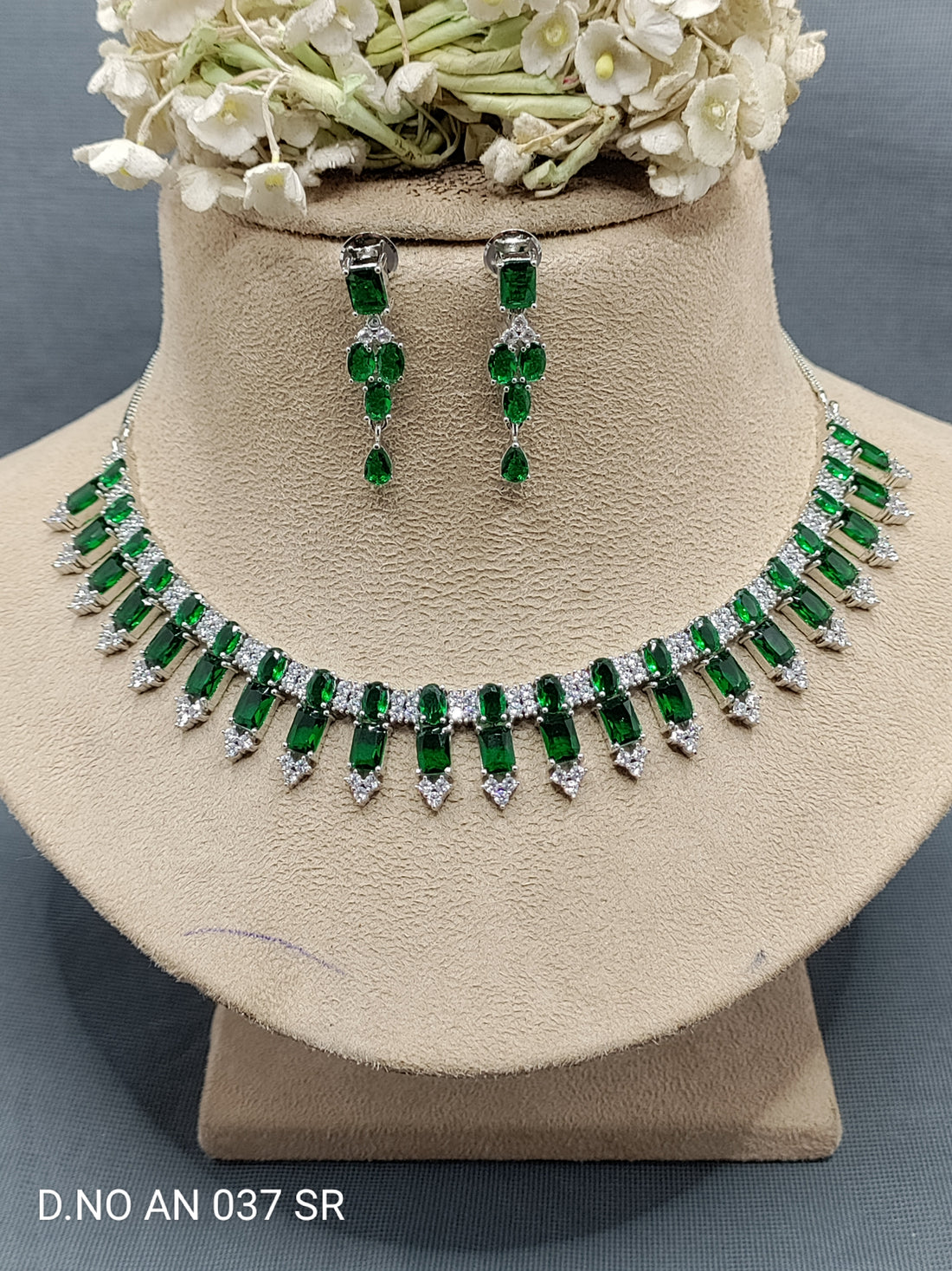 Cz Ad Rodium Necklace Set Sku AN 037 SR rchiecreation