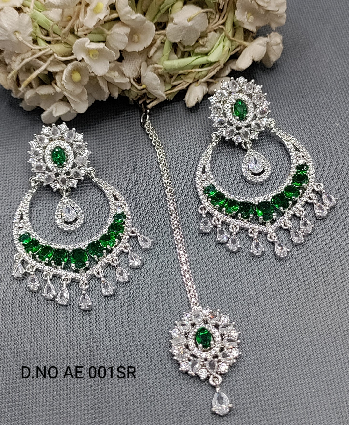 Cz Ad Earrings+Tikka Sku-2017 C1 rchiecreation