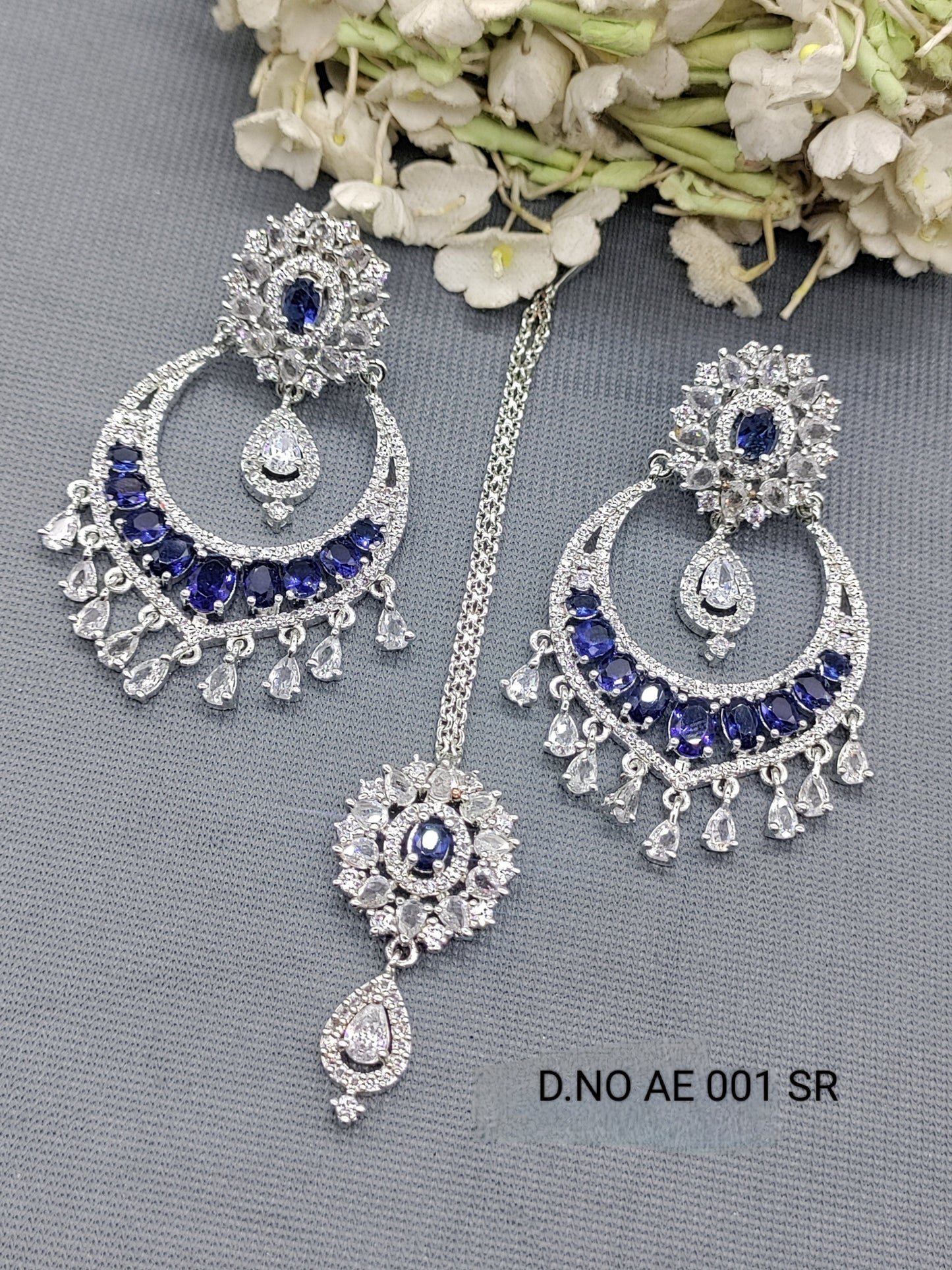 Cz Ad Earrings+Tikka Sku-2017 C1 rchiecreation