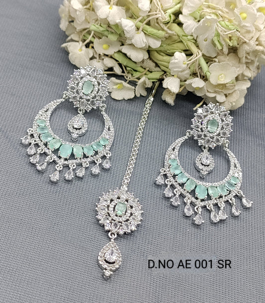 Cz Ad Earrings+Tikka Sku-2017 C1 rchiecreation