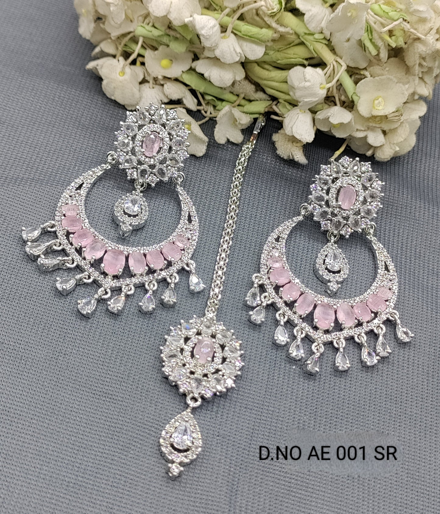 Cz Ad Earrings+Tikka Sku-2017 C1 rchiecreation