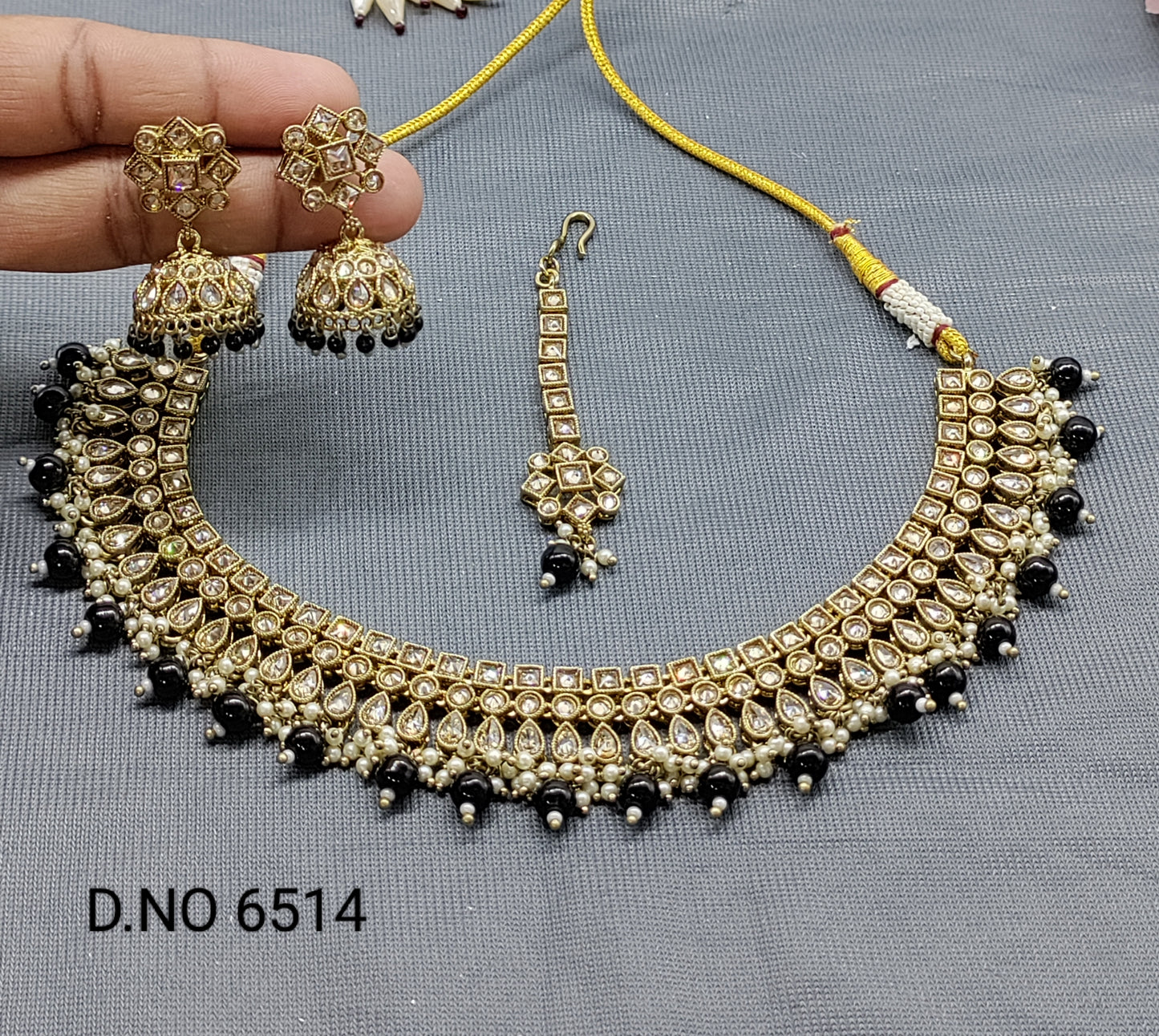 Polki Mehandi Necklace Set Sku 6514 B1 rchiecreation