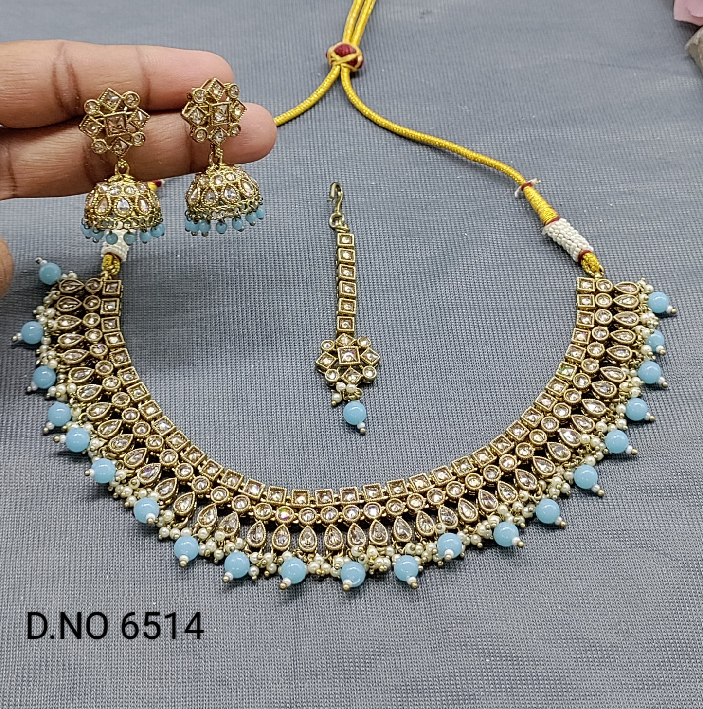 Polki Mehandi Necklace Set Sku 6514 B1 rchiecreation