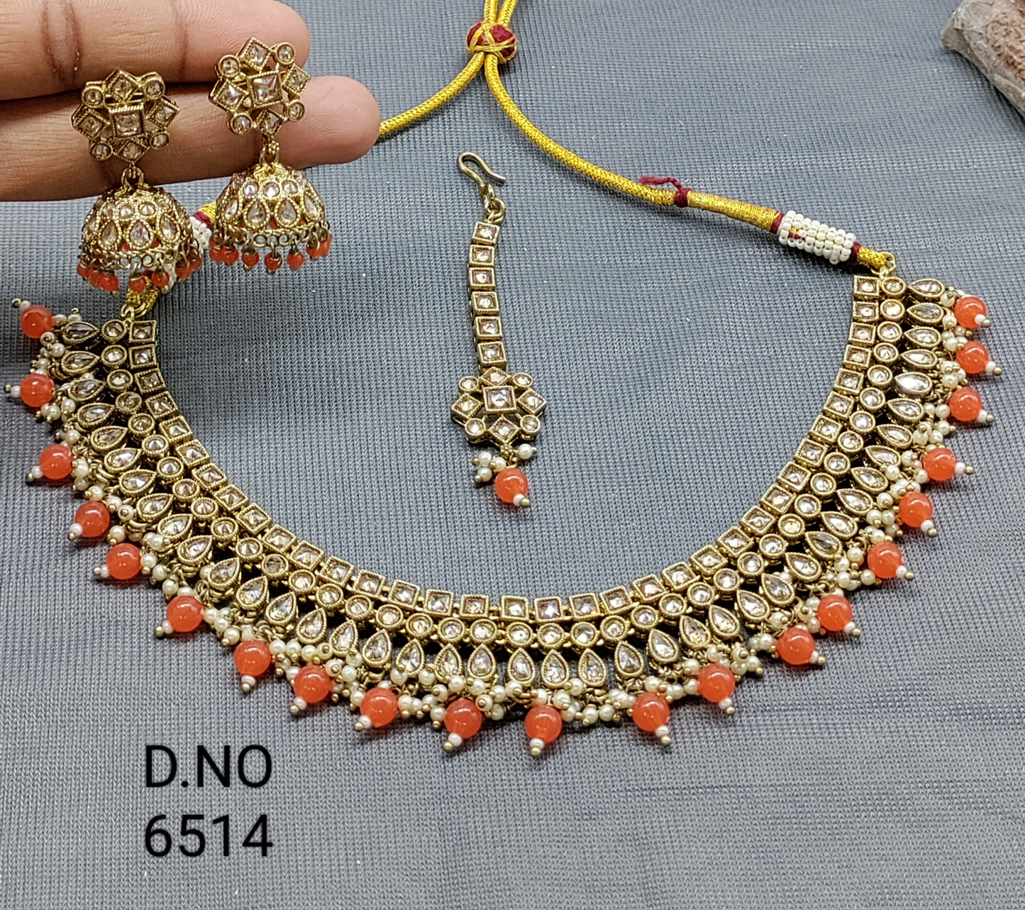 Polki Mehandi Necklace Set Sku 6514 B1 rchiecreation