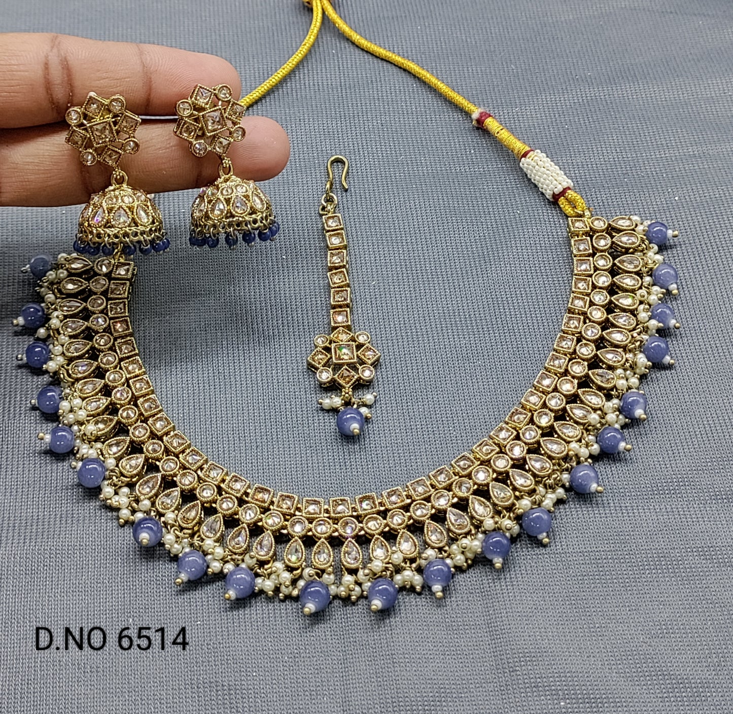 Polki Mehandi Necklace Set Sku 6514 B1 rchiecreation