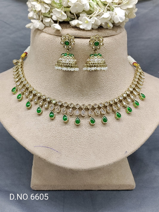 Polki Mehandi Necklace Set Sku 6605 rchiecreation