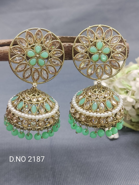 Polki Mehandi Jhumki Earring Sku 2187 rchiecreation