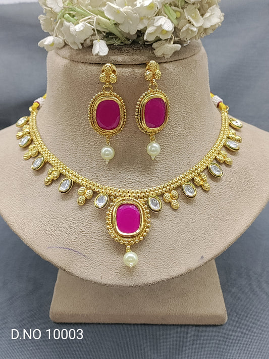 Kundan Golden Necklace Set Sku 10003 rchiecreation