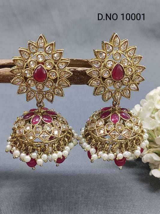 Polki Mehandi Jhumki Earring Sku 10001 rchiecreation