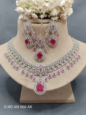 American Diamond Necklace Rodium Sku- 6240 D5 rchiecreation