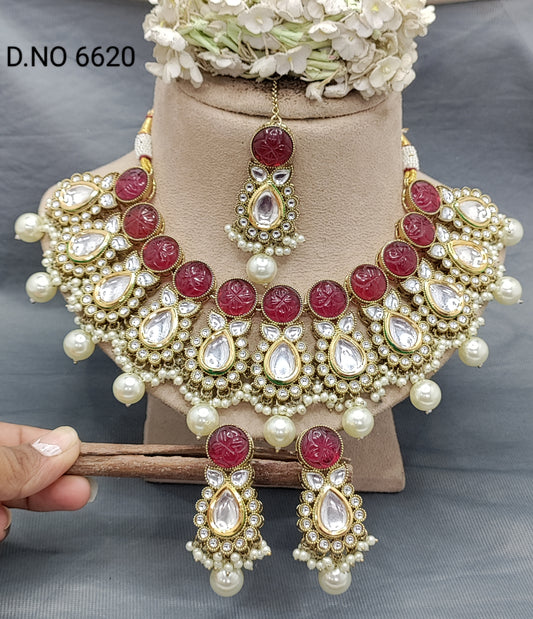 Kundan Bridal Necklace Set Sku 6620 rchiecreation