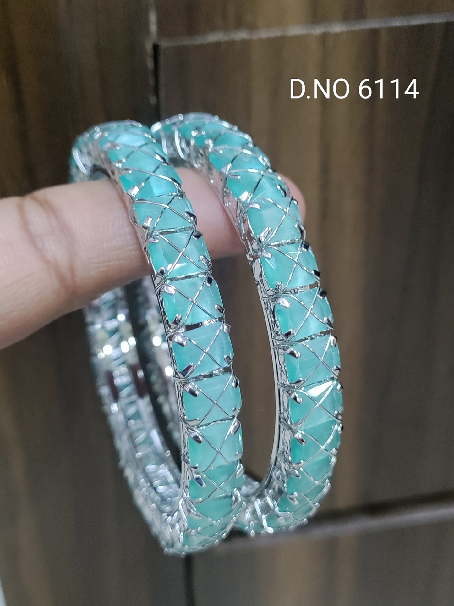 Rodium Mint Stone Bangle SKU-6114 rchiecreation